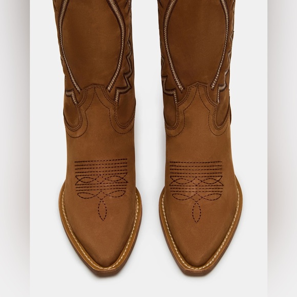 Steve Madden Brown Western Knee-High Heeled Boots - Picture 4 of 5